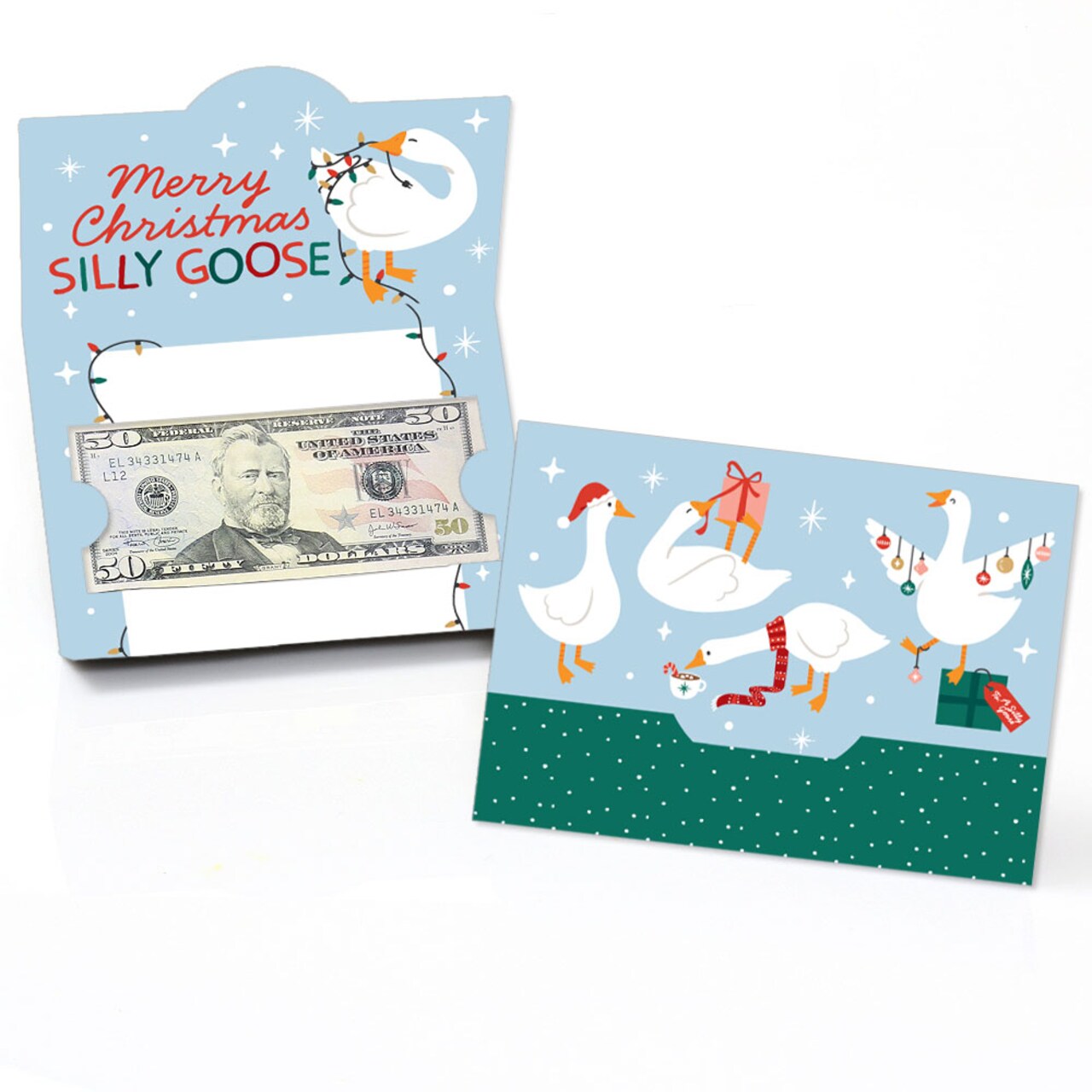 Big Dot of Happiness Christmas Silly Goose Money Cards for Cash with Envelopes, Winter Holiday Party Gift Card Money Holders for Cash - Set of 8